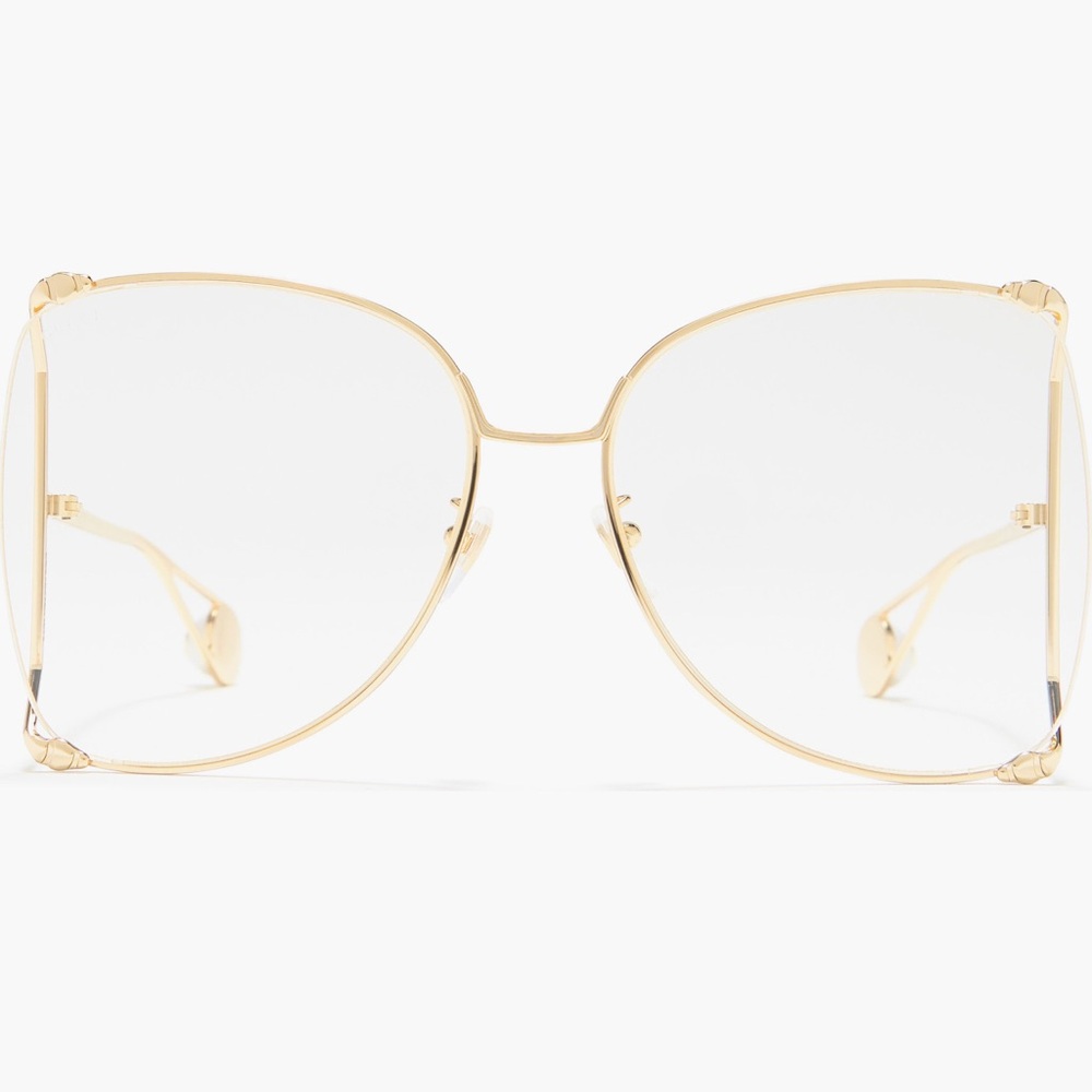 Gucci Gold Square Frame Glasses Pearl Detail